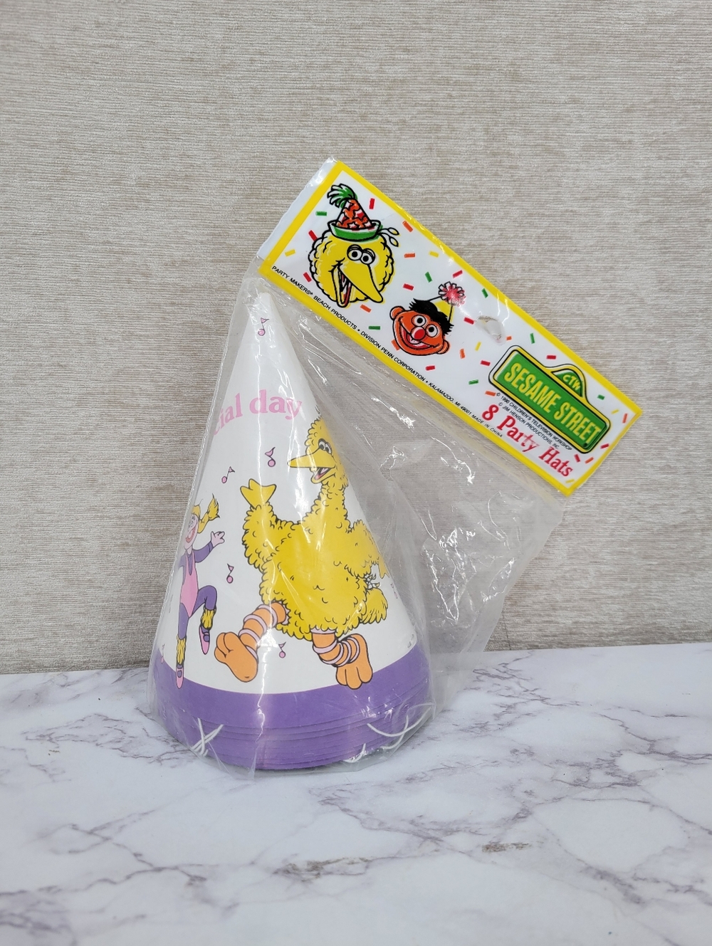 Sesame Street Big Bird Purple Party Hats - 8 Count Vintage 90s Birthday